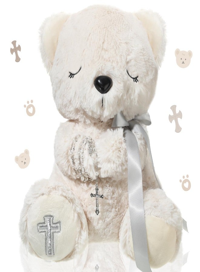 MiniInflat Blessed Plush Bear 10 Inches with Rosary Set Dedication and Baptism Gifts for Girl Boy First Communion Catholic Christening Gifts for Girls Plush Toy Praying Plush Animal, Bear - Image 1